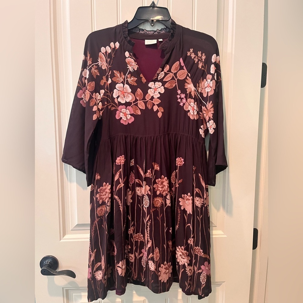 SPARTINA Dress Womens Sze XS Beautiful Chocolate Brown Floral Lined Fall Perfect